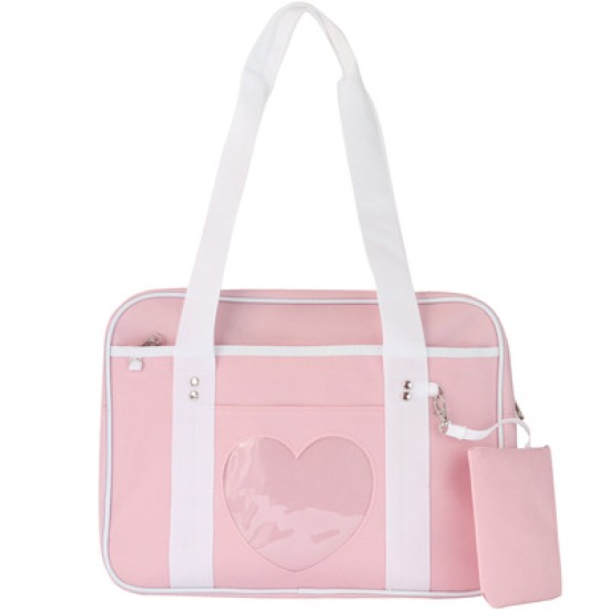 Japanese School Sling Bag - heart shape pink color
