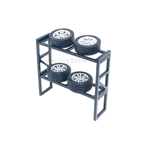 1/64 Miniature Car Wheel Rack (L1*W3.5*H3.3cm) (2 unit/pack) with 8 Wheel