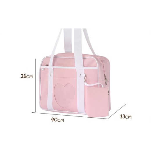 Japanese School Sling Bag - heart shape pink color
