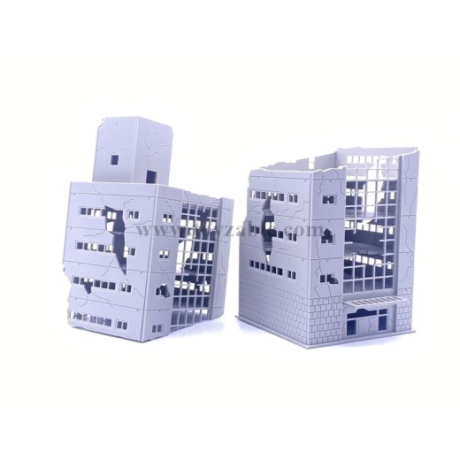1/100 Battle Damage Miniature Building 2 in 1 (White) (L10*W10*H28cm)