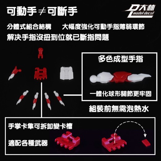 Dalin Model MG 1/100 Gundam Movable Claw Hand DL80006 - Set A Metal Grey